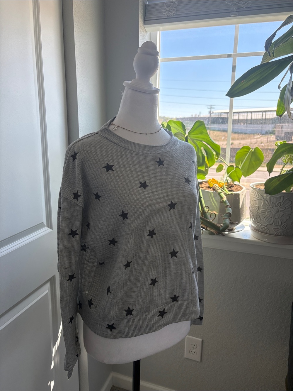 Jenni Gray Star Print Crewneck Long Sleeve Tee
